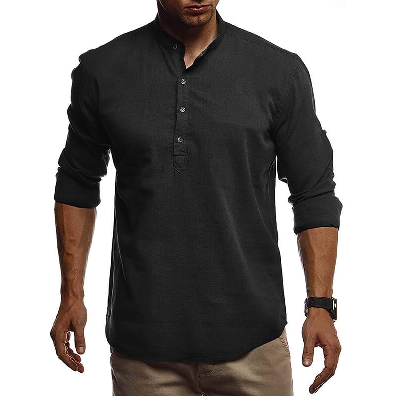 Camisa de lino sencilla, transpirable y ligera con manga larga.