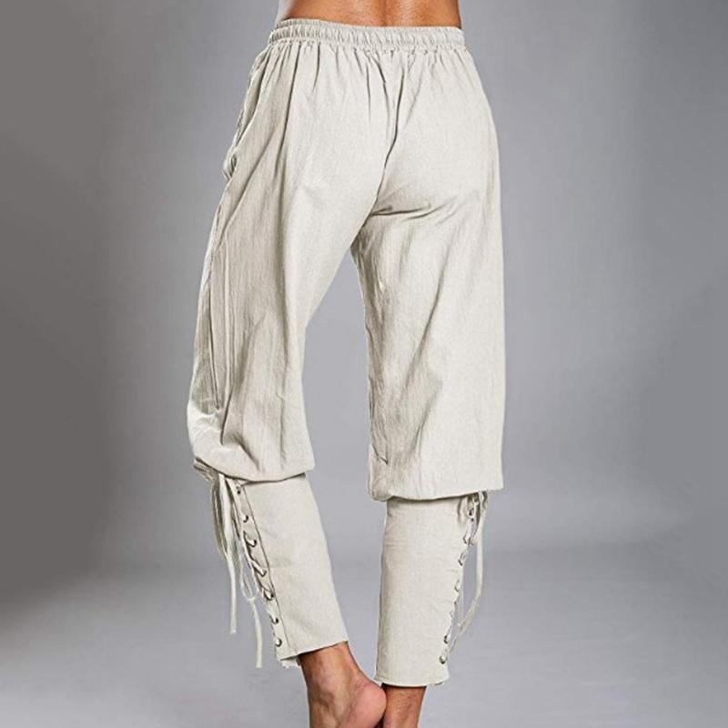 Hippie de verano para hombre Casual Super Soft Rope Cintura elástica Cintura Ligero Pantalones de lino