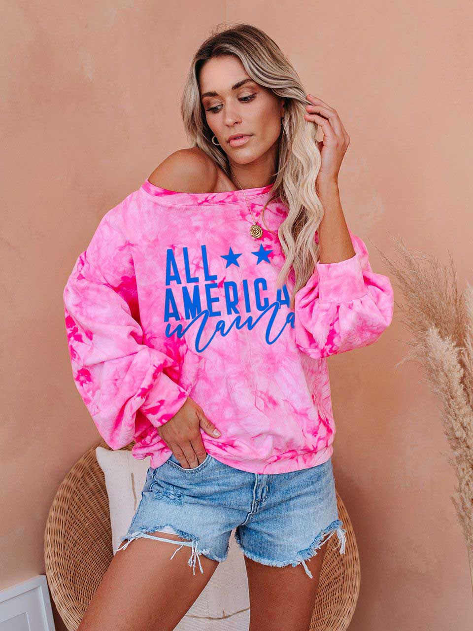 Damen VISOS AMERIKOS MAMA Žvaigždžių spausdinimo kaklaraištis su dažais