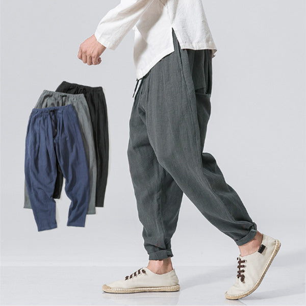 Pantalones casuales de hombre, de algodón y lino.
