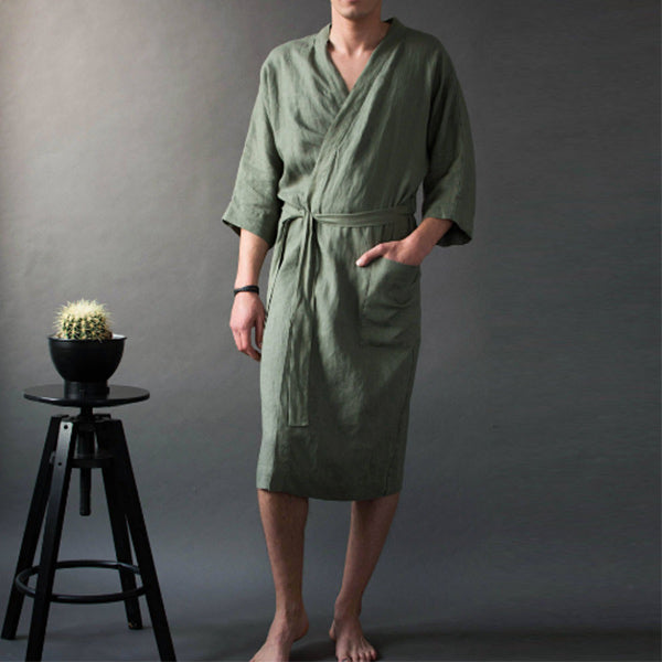 Camisón cómodo y transpirable de lino simple para hombres.