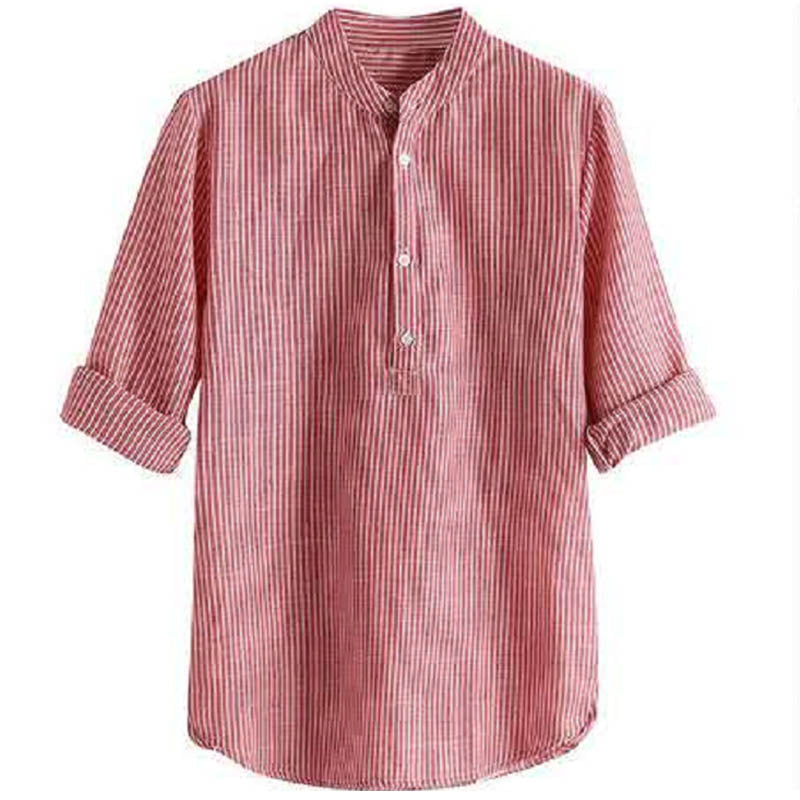 Camiseta de manga larga a rayas clásica transpirable de verano para hombre