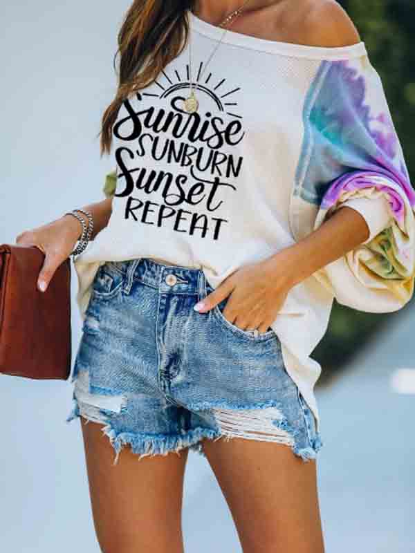 Mujer amanecer puesta de sol puesta de sol repetido suéter estampado