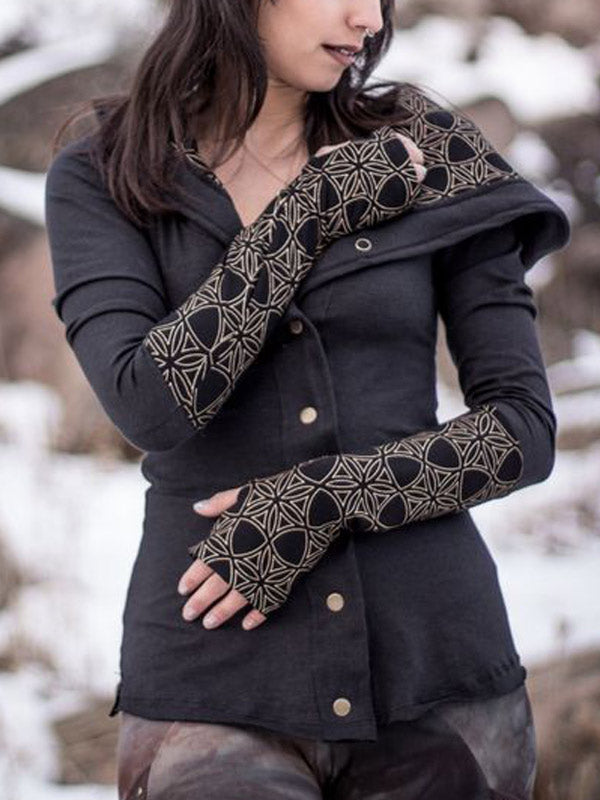 Vintage Vintage bedruckte geknöpfte Langarm Hoodie