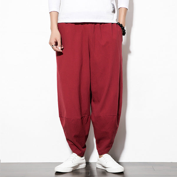 Pantalones casuales de color sólido para hombres, confeccionados en algodón y lino