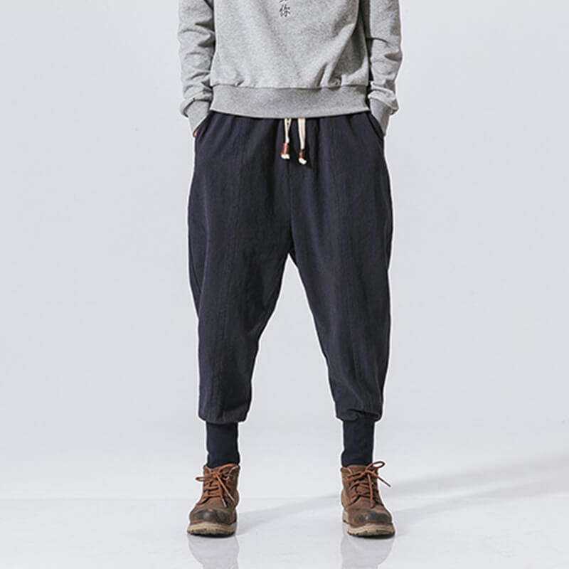 Pantalones japoneses transpirables para hombres hechos de lino holgado estilo callejero