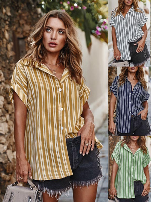 Manga corta a rayas para mujer en primavera y verano.