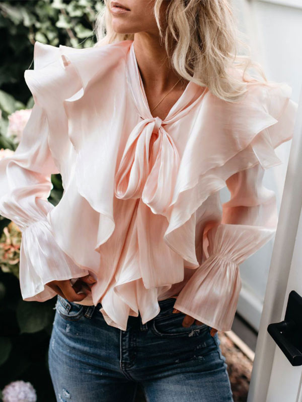 Panel de arrugas mariposa color natural para mujer con manga larga