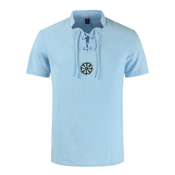 Camisa de hombre de manga corta de algodón y lino.