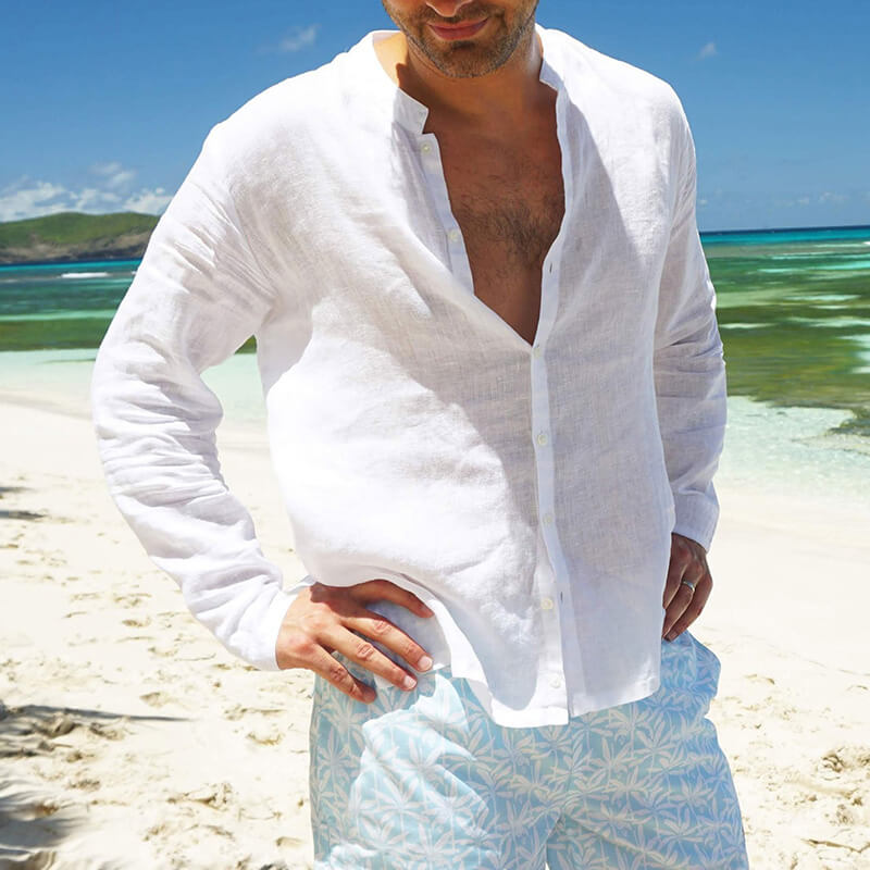Leichtes Leinenhemd im Sommerstrand-Stil für Herren