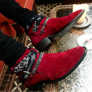 Buckle strap graffiti fabric chelsea boots suede catwalk t show men&#39;s casual boots