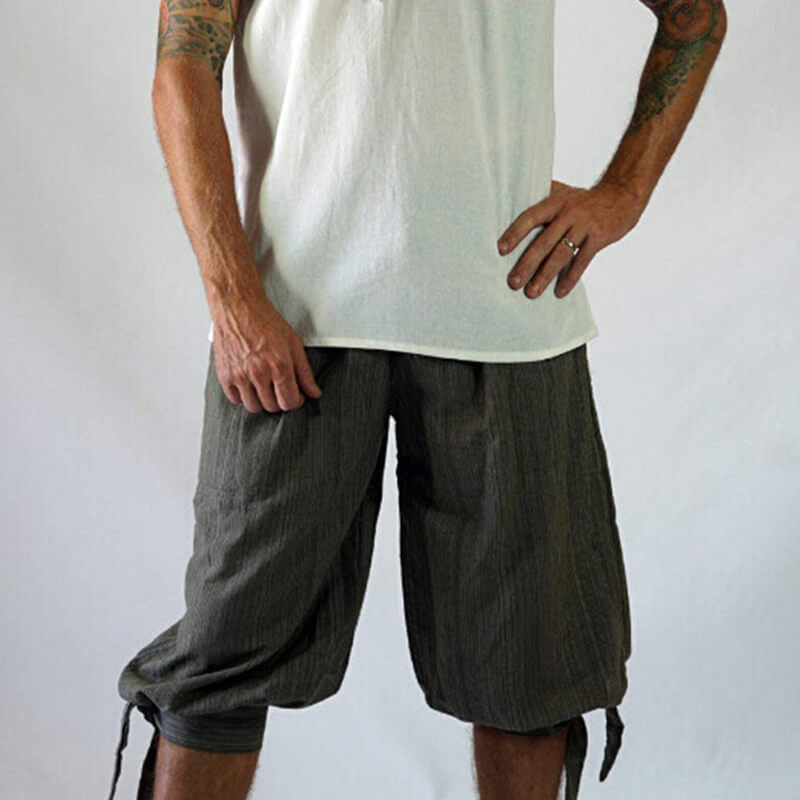 Pantalones cortos de lino de cintura elástica de cuerda suave transpirable de verano para hombres