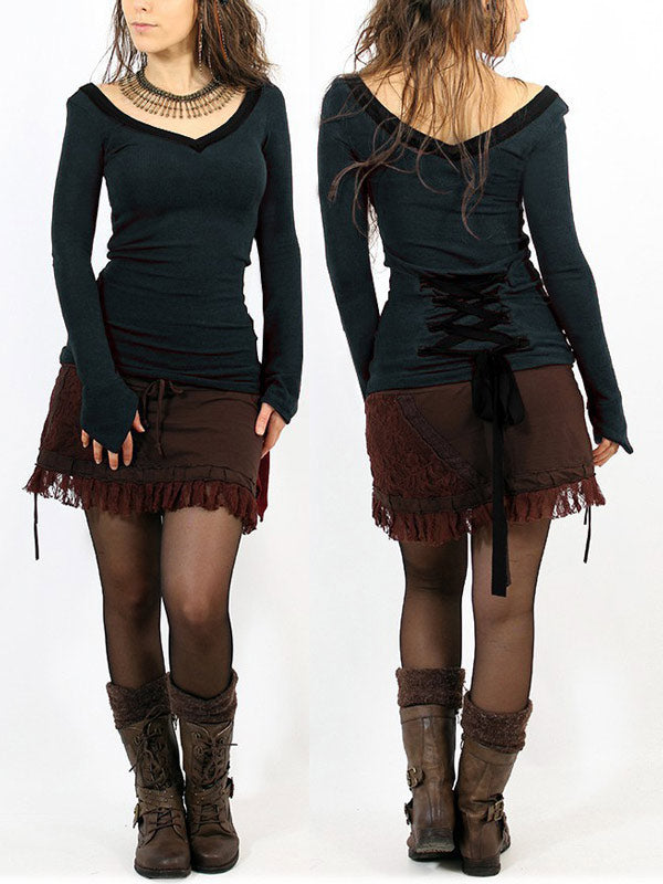 Damen Pullover mit V-Ausschnitt und Schnürung