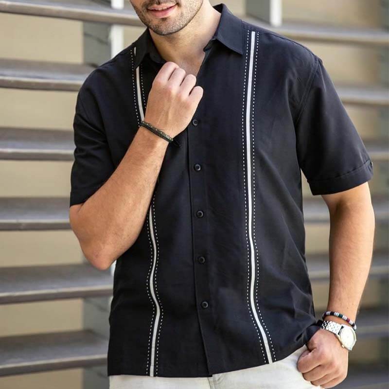 Herrenmode Classic Summer Bequeme gestreifte Kurzarm-Baumwoll-Leinenhemden