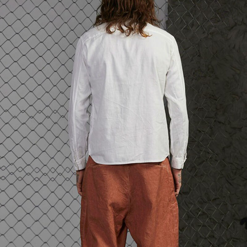 Herren kragenloses bequemes natürliches Leinenhemd
