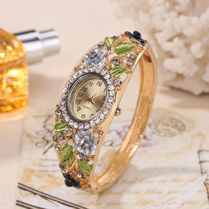Reloj de pulsera de flores de cristal de lujo
