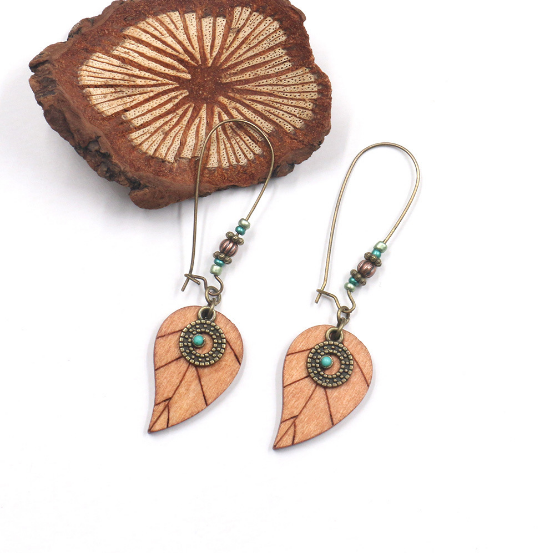 Pendientes de aleación de madera para mujer