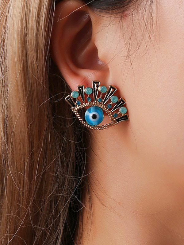 Pendientes vintage de mujer azul con pedrería