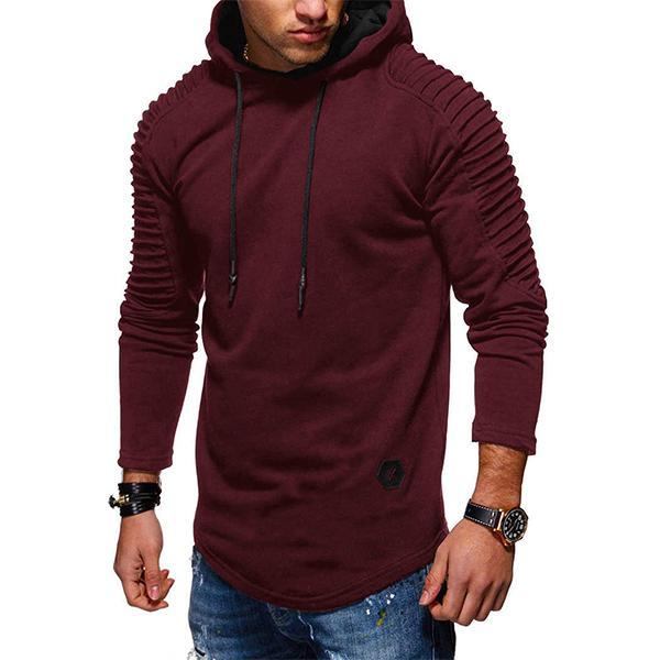 Sudadera con capucha de forro polar larga curva con dobladillo de manga sólida