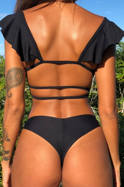 Lace-up ruffle bikini set