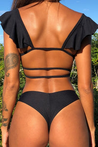 Lace-up ruffle bikini set