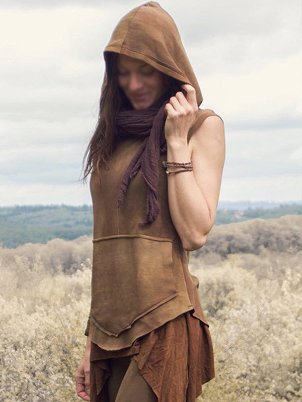 Frauen Vintage handgefärbte Tasche ärmellosen Hoodie