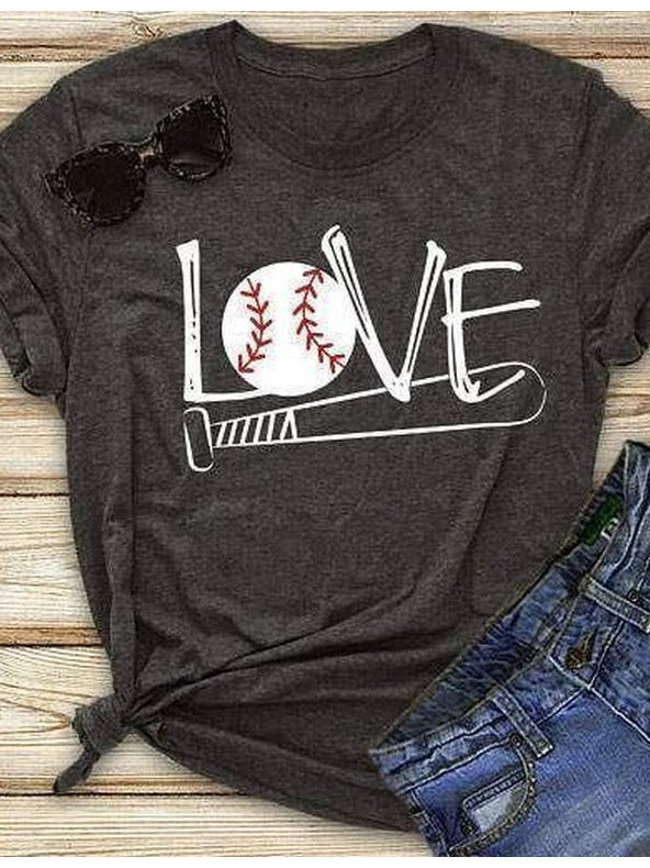 Camiseta de mujer con prensa de béisbol LOVE