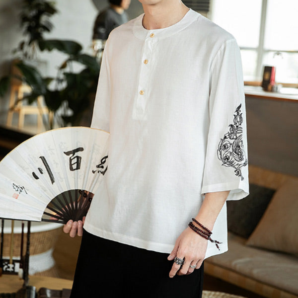 Camiseta bordada estilo chino para hombre