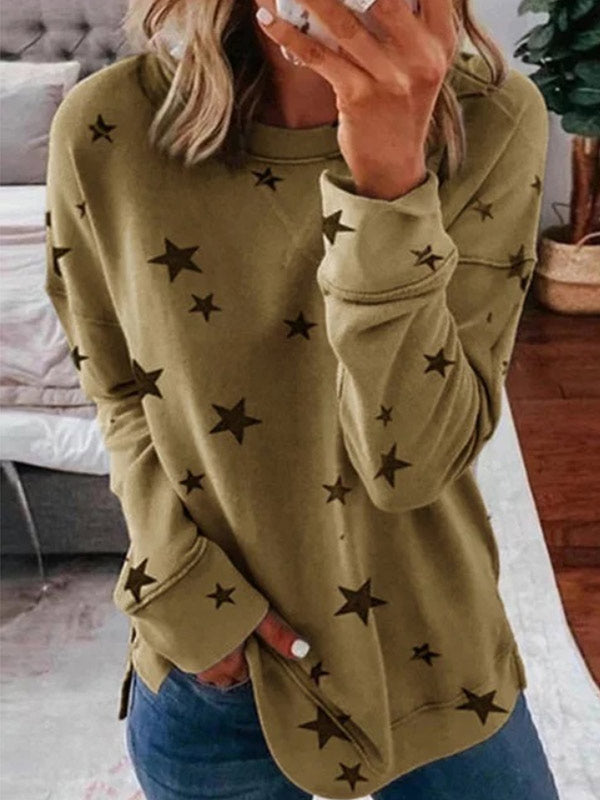 Sudadera con cuello redondo estampado Star Fashion para mujer