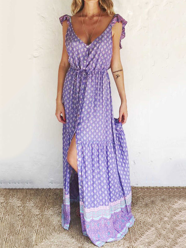 Rückenloses Boho-Maxikleid mit Rüschenärmeln