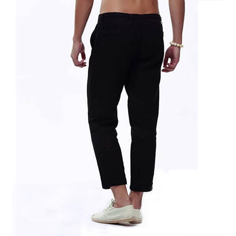 Piernas finas y ligeras de verano para hombres, pantalones de algodón de lino transpirables