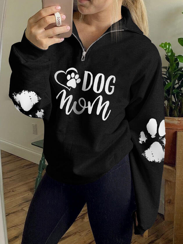 Damen DOG MOM Paw Print Zip Top