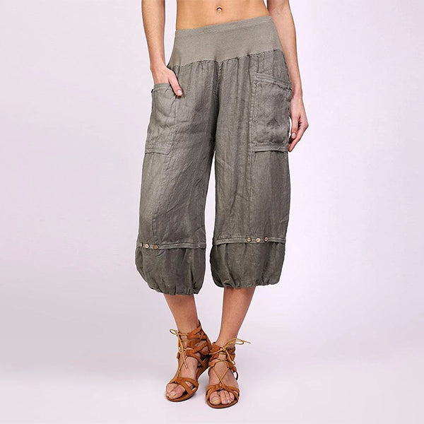 Frauen einfarbige elastische Taille Jogger Capris