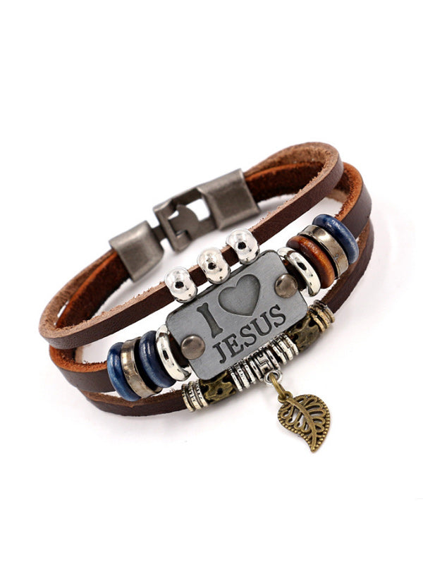Pulsera de cuero con cuentas vintage I Love JUSES unisex
