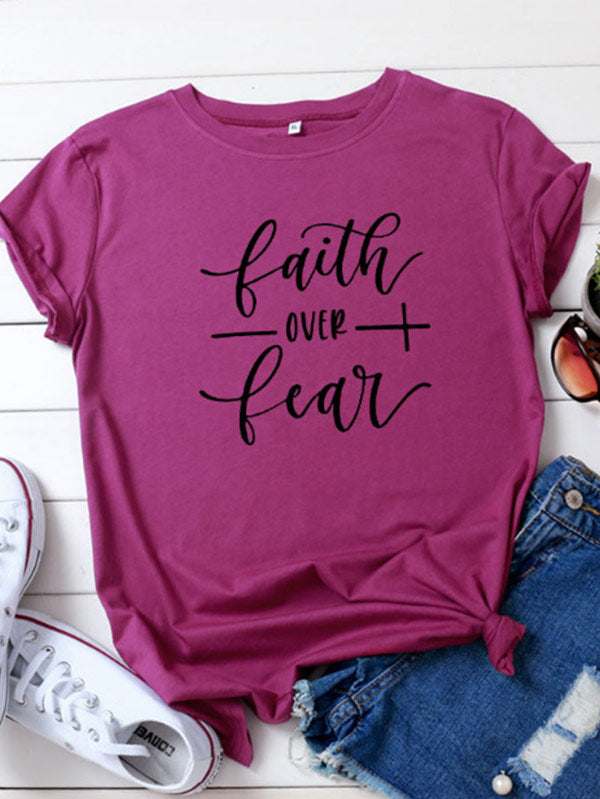 Camiseta cómoda de algodón Faith About Anxiety para mujer con manga corta