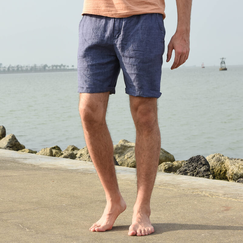 Shorts de lino con cremallera, suaves, cómodos, ecológicos y de verano para hombres