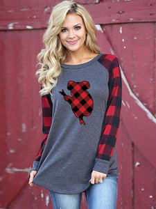 Buffalo Plaid Koala Print Langarm Top