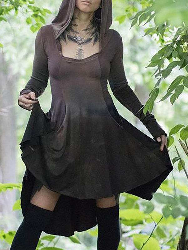 Vintage Vintage gefärbte Baumwoll-Mischung Casual Hooded Dress