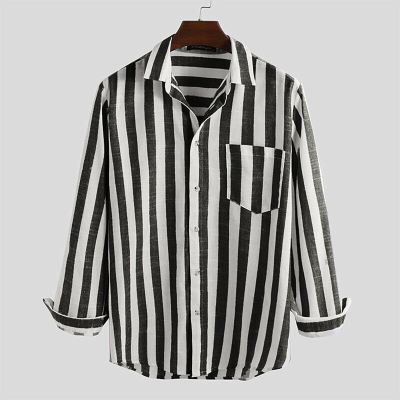 Camisa de lino natural ligera a rayas cómoda para hombre