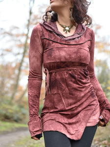 Vintage Vintage gefärbte Schnürung mit Kapuze Langarm Kleid