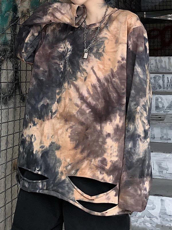 Camiseta de manga larga para mujer, corbata teñida