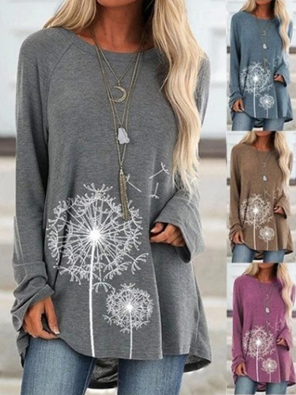 Damen Blumendruck Oberteil mit Rundhalsausschnitt