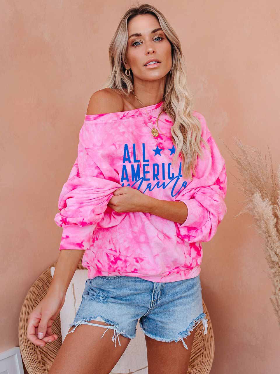 Damen VISOS AMERIKOS MAMA Žvaigždžių spausdinimo kaklaraištis su dažais