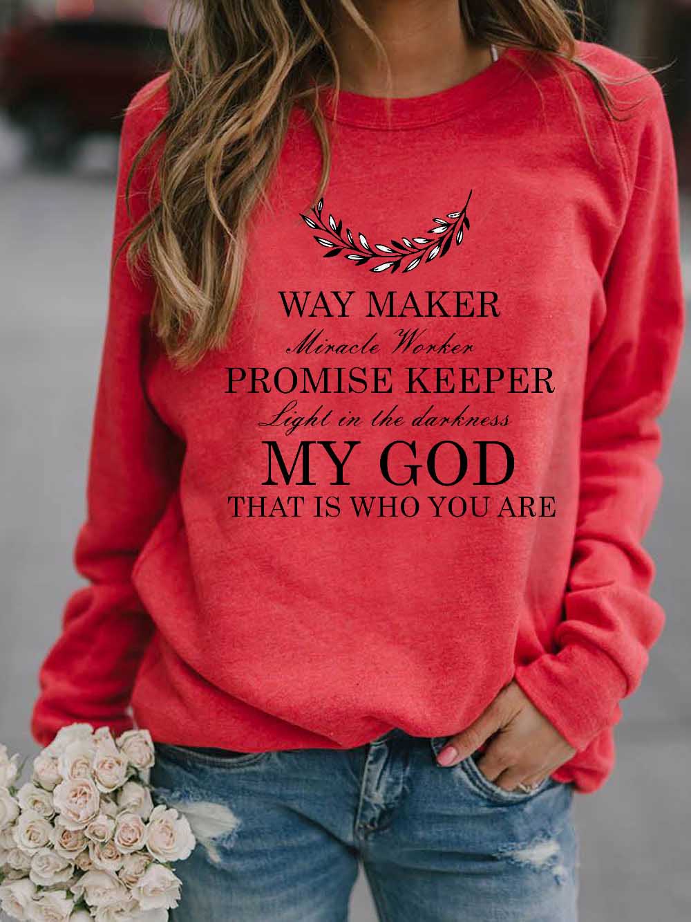 Frauen WAY MAKER Miracle Worker VERSPRECHEN HALTER Licht in der Dunkelheit MEIN GOTT, DER IST, WER SIE SIND Blatt-Sweatshirt