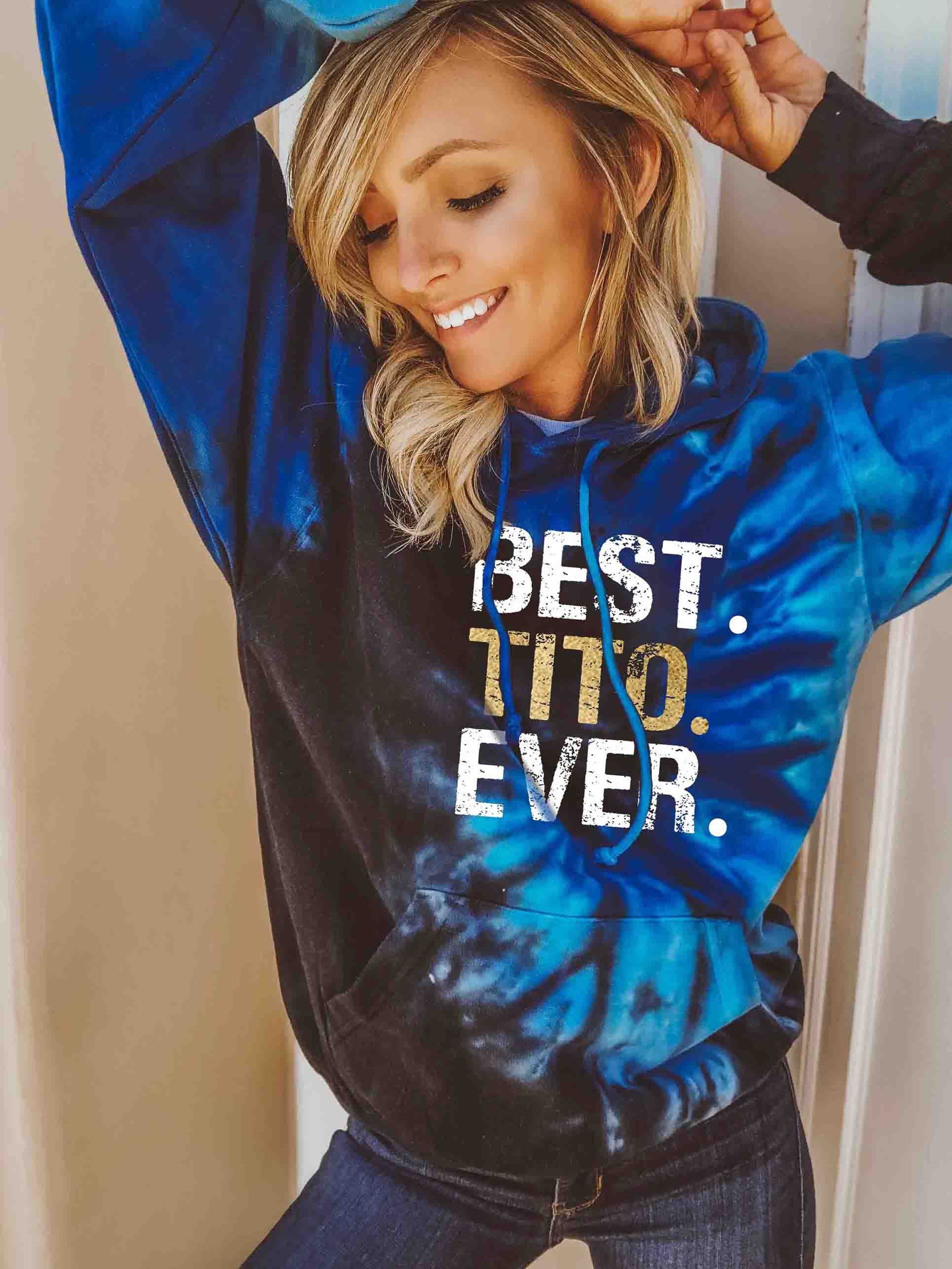 Damen BEST TITO EVER Blue Tie-Dye Pocket Hooded Sweatshirt