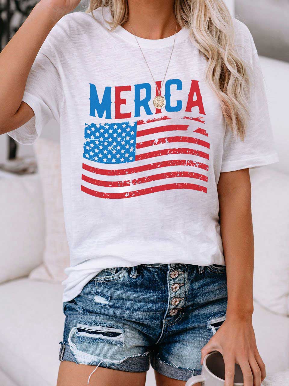 Unabhängigkeitstag Merica Flag Print Casual T-Shirt