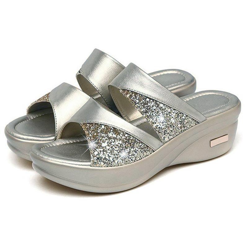 Summer Fashion Damen Plattform Wedge Open Toe Sparkling Casual Slipper
