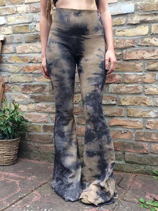 Damen Vintage Tribal Tie Dye High Waist Flare Hosen
