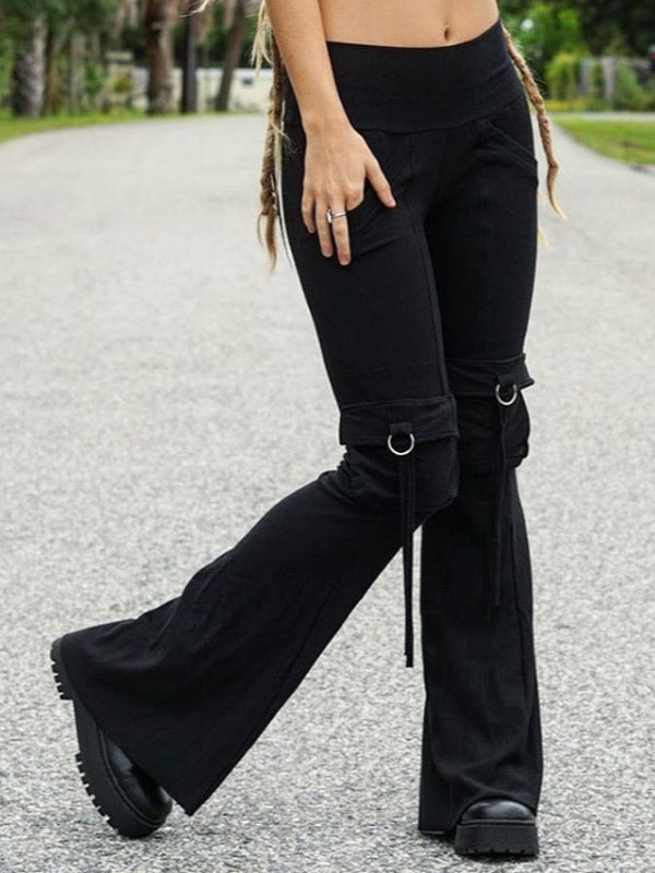 Pantalones de blusa casual de estiramiento de puntada multibolsillos de moda para mujer