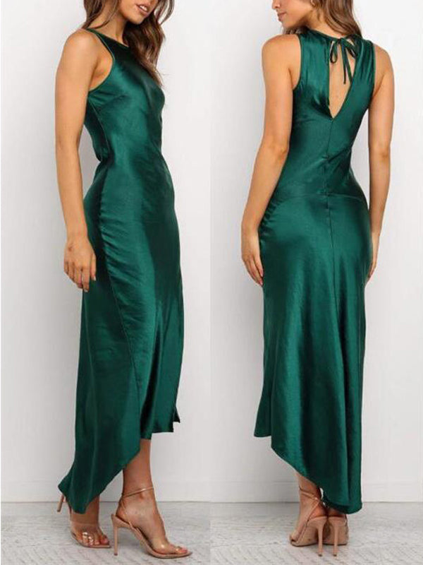 Sexy Pure Color ärmellose Slit Party Kleider